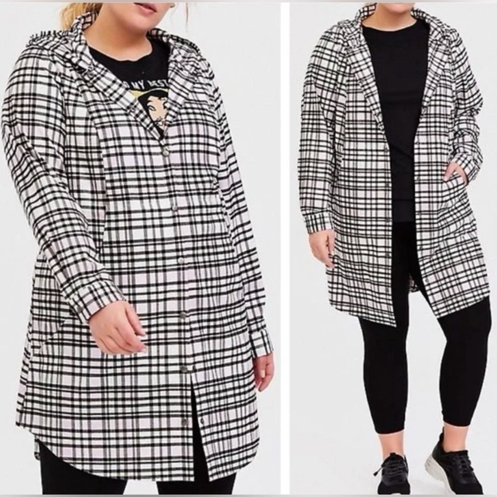 Torrid Pink Plaid Flannel Hooded Jacket | Size 0 (L-XL) - Picture 2 of 9